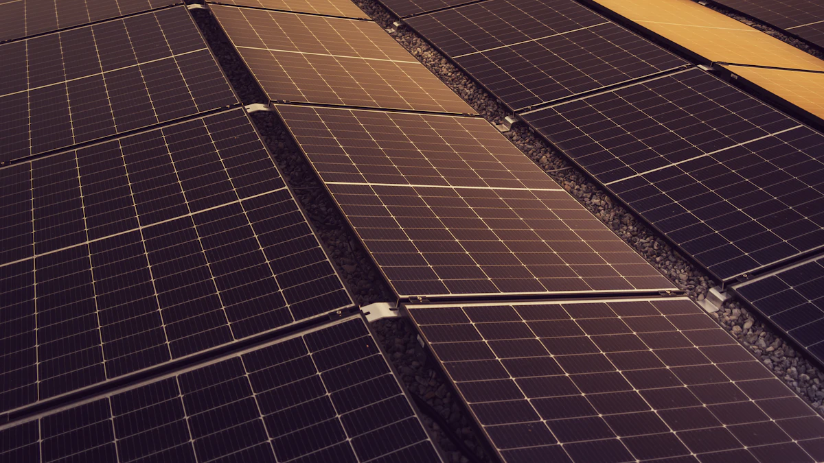 Photovoltaikanlage in mehreren Reihen auf einem Dach